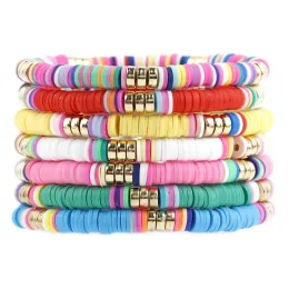 Beaded Strands Bracelets for Women Stackable Rainbow Clay Beads Stretch Elastic Layering Friendship Bracelet Boho Summer Beach Jewelry