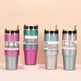 Water Bottles 30oz Gradient Diamond Paint Thermos Water Bottle Double Layer Stainless Steel Thermal Cups Travel Car Thermos for Coffee 230614