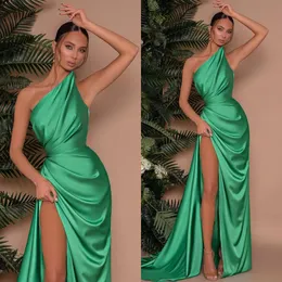 Green Prom Sexy Dresses One Shoulder Party Evening Gowns Pleats Slit Formal Long Special Ocn Dress