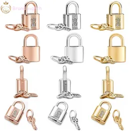 Dla Pandora Charms Sterling Srebrne koraliki Padlock Bransoletka Klucz Dangle Charmes Ciondoli Diy Fine Kulki Biżuteria