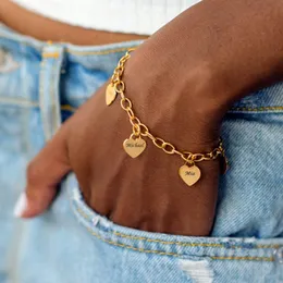 Łańcuch spersonalizowany grawerowany nazwa niestandardowa bransoletka ze stali nierdzewnej 15 imiona złoto bransoletki dla kobiet prezenty biżuterii 230614