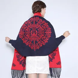 Cachecóis Capas Poncho Cachecol de Inverno Feminino Suéter Batwing Manga Comprida Retro Pendão Solto Femme Explosão Manto Rede De Tricô Cobertor Vermelho