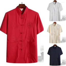 Men's Casual Shirts Men Chinese Style Hanfu Mens Tops Traditional Wushu Trousers Short Shirt Oriental Fashion Clothing