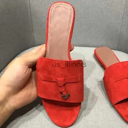 Slippers LP PIANA Summer Charms slides embellished suede slippers Luxe sandals shoes Genuine leather open toe casual flats for women Luxury Designers fa J230615
