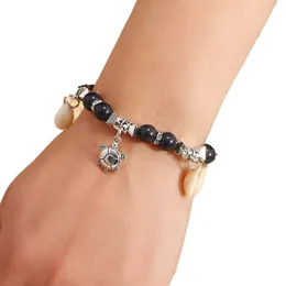 Handgemachte Damen Muschelperlen Meeresschildkröte Perlen Böhmischer Ozean Stil Buntes elastisches Armband Sommer Schmuck Geschenk