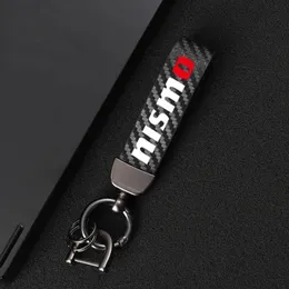 Keychains kolfiberläder Keychain 360 grader roterande hästsko nyckelringar för Nissan Nismo Tiida Teana Skyline Xtrail Qashq7284o