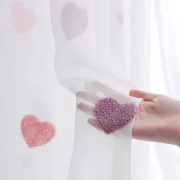 Sheer Curtains Sweet Pink Heart Voile Curtain For Kids Girls Bedroom Cartoon Embroidered Curtain Tulle For Living room Window Panel Rideau M057 230614