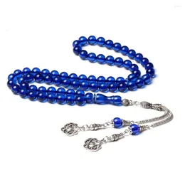 Strand Blue Amber Tasbih 8mm 66 Bönpärlor arabiska modesmycken Misbaha människans islam muslimska gåva rosenskada islamiska tesbih subha