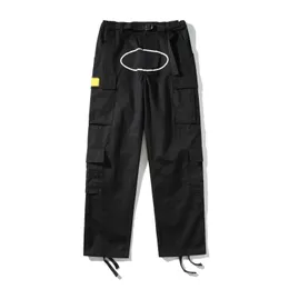 Mens Pants Cargo Mens Streetwear Hip Hop Printed Casual Trousers Military Retro Multi-pockets Straight Loose Overalls Button Fly Couple straight leg workout pantsP