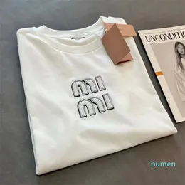 Moda 2023 Moda Feminina Designer T-shirt monograma Pano bordado T-shirt de manga curta temperamento da moda