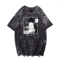 Męskie koszulki anime harajuku hayakawa aki koszula ponadwymiarowe topy moda letnia krawat barwnik swobodny krótkie szynki łańcuchy slev man e top men T-shirt