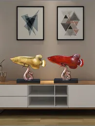 Decorative Objects Figurines Resin Golden Fish Simulation Animal Statue Arowana Modern Home Decoration Handicraft Furnishings Wealth Handmade 230614