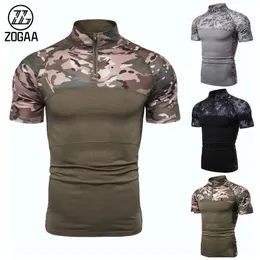 Herrpolos Zogaa Fashion Men's Tactical Camouflage Athletic Kort ärmar Dragkedja Collar T-shirts 230615