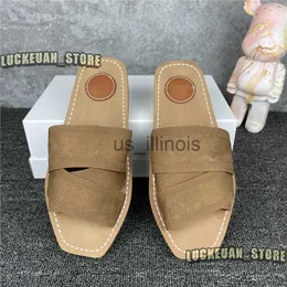 Slippers Summer Women Slippers High Quality Woman Woody Mules Sole Slipper Sandals Cross Band Leather Canvas Ladies Slides White Beige Designer Flip Flo J230615