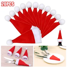 New 20Pcs Christmas Hat Christmas Decoration Tableware Holder Bag Tableware Fork Knife Cutlery Bag Xmas New Year Home Decor Ornament