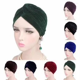 Sjaals 2023 S Fashion Casual Stretch Goud Fluwelen Headwrap Tulband Hoed Vrouwen Moslim Chemo Cap Vintage Vrouwelijke Mutsen Motorkap Femme