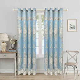 Rideau Européen De Luxe Bleu Brodé Double Couche Rideaux Occultants Pour Salon Chambre Fenêtres Rideaux Cortinas Personnalisé