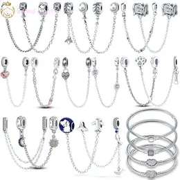 لسحر Pandora Charms Sterling Silver Beads Bracelet Plata de Ley 925 Full Star Pink Heart Stain