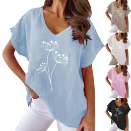 Kvinnors T -skjortor Kvinnors korta ärm blommiga tryck V Neck Loose Casual Shirt Active Woman Tees for Women