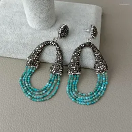 Stud Earrings YYGEM Natural Round Faceted Blue Kyanite Black Macarsite For Women Nice Gift