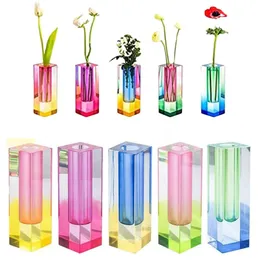 Vasi Modern Rainbow Pillar Bud Vaso da tavolo Vasi in vetro acrilico di lusso Contenitore rettangolare in cristallo Camera nordica Decorazione domestica 230615