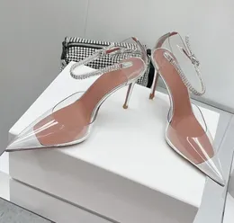 Amina muaddi strass alti tacchi alti scarpe e sandali in vetro trasparente in vetro in PVC Wedding wedding sandali con tacchi alti cristalli con scatola 35-42