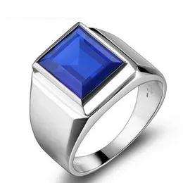 Ręcznie robiony pierścionek męski srebrny kolor Big 8ct niebieski Aaaaa cyrkon cZ oświadczenie ślubne pierścienie dla mężczyzn palec biżuteria