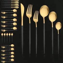 Geschirr-Sets, Schwarzgold, 36-teilig, mattes Besteck, Geschirr-Set, Messer, Dessert, Gabel, Löffel, Geschirr-Set, Edelstahl, Geschirr, Küchenbesteck-Set 230614