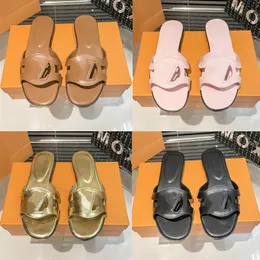 Diseñador Diapositiva para mujer Isola Fondo plano Fresco Lujo Alto Negro Blanco Rosa Naranja Oro Verde Cuero Goma Zapatillas de playa al aire libre 35-42