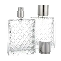 50 stks 100 ml Vierkante Grids Draagbare Clear Reizen Hervulbare Parfum Glas Lege Fles voor Cosmetische Container Ognkt