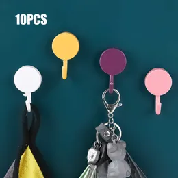 New 10PCS Colorful Self-adhesive Wall Hook Strong No-Punch 360Rotate Bathroom Door Kitchen Towel Rack Household Storage Accessories