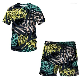 Мужские спортивные костюмы Мода Лето с коротким рукавом и шортами повседневные наборы мужчины животные леопардовые печатные футболки 3D-печатная футболка