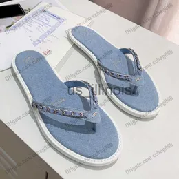 Chinelos Feminino Sandálias Thong Flip Flops Clássico Salto Baixo Chinelos Denim Slide Com Cadeia Mule Sapatos de Praia Senhoras Slip On Nonslip Shoe Casual Rubbe Sole J230615