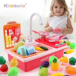 Kitchens Play Food Kids Pretend Play Kitchen Sink Toys With Play Cooking Stove Pot Pan Play Cutting Food Utensils Tableware Accessories Girls Toys 230614