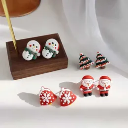 New Christmas Party Jewelry Fashion Cute Cartoon Christmas Santa Claus Earrings Snowman Tree Elk Deer Ear Studs for Women Girls