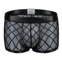 Mutande Gay Bar Performance Boxer da uomo Intimo Sexy Boxer a rete scozzese nero Mesh trasparente trasparente