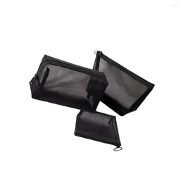 Storage Bags 3Pcs Makeup Large-Capacity Fabric Organizer Black Zipper Pouch Case Holiday Offices Necessaire Accessories