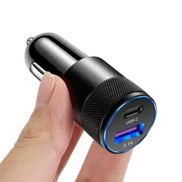 Type C USB 2 Port Car Charger Charger 3A Fast Charging 12V 15W Savorette Lighter Outlet Outlet Power Power For iPhone Samsung