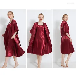 Women's Sleepwear QWEEK Satin Robe Sets For Women Bride Bridesmaid Dresssing Gown Silk Nightdress Brief Nightgown Peignoirs Albornoces