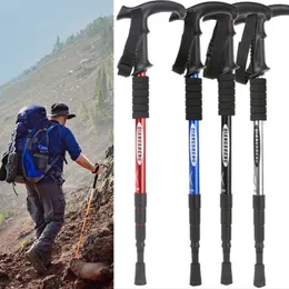 하이킹 알루미늄 워킹 스틱 T- 핸들 및 조절 식 4 섹션 샤프트 등산 야외 여행 지팡이