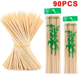 新しい90pcs竹のつまようじ処分可能な木製の竹棒フードバーベキューフルーツスティックキャンプバーベキューツール耐久性のあるキッチンアクセサリー