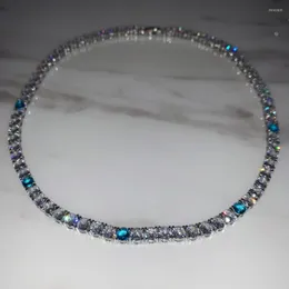 Pendanthalsband 5mm White Blue Cubic Zirconia CZ Tennis Chain Necklace For Women 5a Stone Iced Out Bling Sparking Fashion Collar Smycken