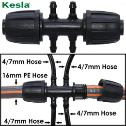 Vattenutrustning Kesla 16mm till 4/7mm slangkontakt Garden Flower Irrigation Water Adapter 6-vägar PE 1/4 '' Micro Slange Joint
