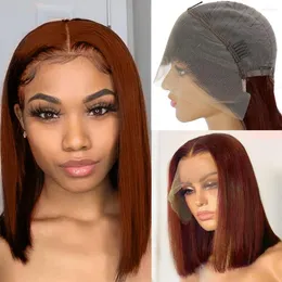 Reddish Brown Bob Wig Lace Front Human Hair Wigs 13x4 Short Straight For Women Preplucked Color #33 Arallahair