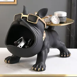 Dekorativa föremål Figurer Big Mouth French Bulldog Butler Storage Box Tray Key Holder Nordic Decor Harts Sculpture Figur för Home Decor Dog Statue 230614