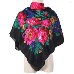 Scarves 110 110cm Russian Floral Printed Women's Square Scarf Ukrainian Shawl Ethnic Bandana Babushka Handkerchief Hijab Head Wraps