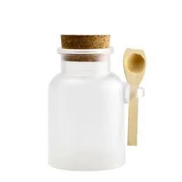 Bottiglie per maschere ricaricabili con sigillo per agitatore di sale da bagno in ABS satinato con cucchiaio di legno Tappo morbido 100 ml 200 ml 300 ml Laqtq