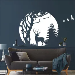 Circle Forest Deer Pine Tree Wall Sticker Baby Nursery Kids Room Jungle Forest Animal Wall Decal Playroom Vinyl Home Decor