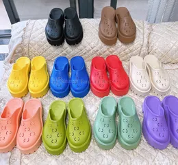 Perforated Rubber Flats Sandals Luxury Platform Slide Soft Hollow Pattern Made Blue Purple Green Yellow Red Black White Thick Sole Slippers