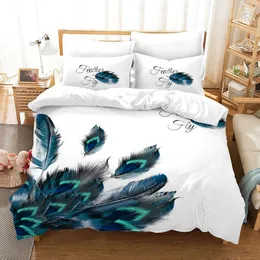 Bedding sets Colored Peacock Feather Printed Bedding Home Spin Deluxe Down Quilt Cover Pillowcase 23 Adult Children Bedroom Queen King Size 230614